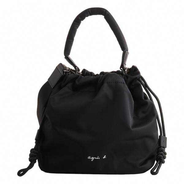 agnes b.- 白標agnes b. 尼龍拉束兩用水桶包(黑)小
