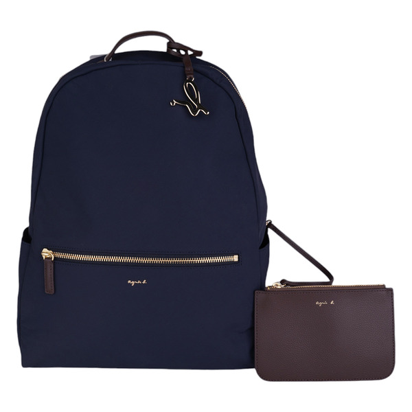 agnes b.-金屬agnes b. 附零錢包尼龍後背包(海軍藍)中