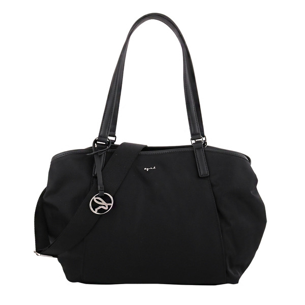 agnes b.-前雙側拉鍊尼龍三層手提斜背包(黑)中