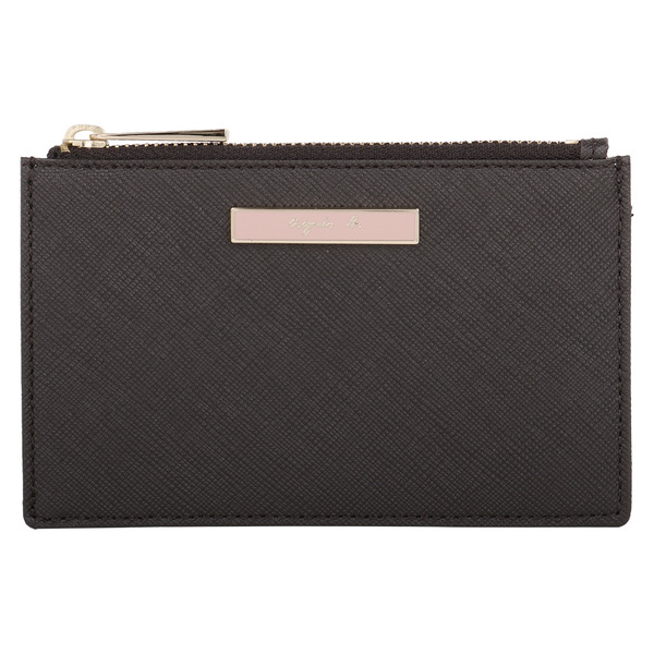 agnes b.-粉鐵牌草寫LOGO防刮拉鍊卡夾/零錢包(外咖x內粉)