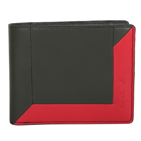 agnes b.-附零錢袋雙折短夾/綠配紅