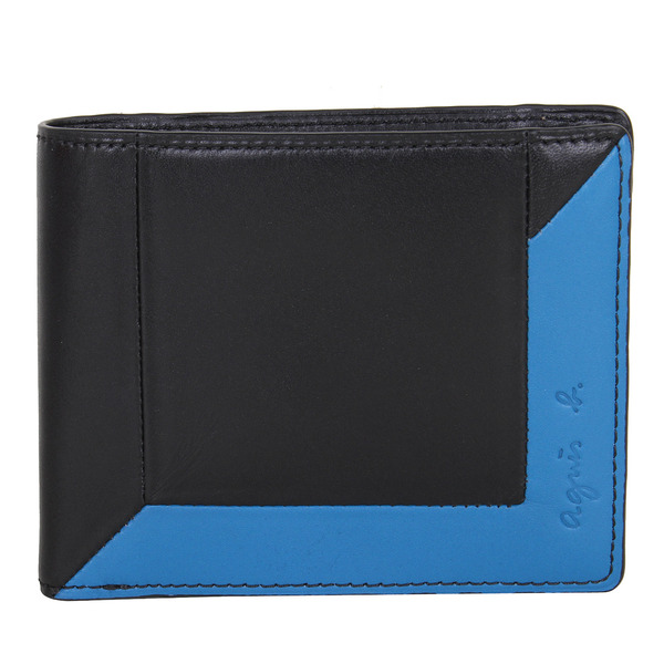 agnes b.-附零錢袋雙折短夾/黑配藍綠