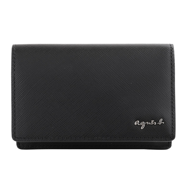agnes b.-草寫銀字logo 防刮翻式名片夾(黑)