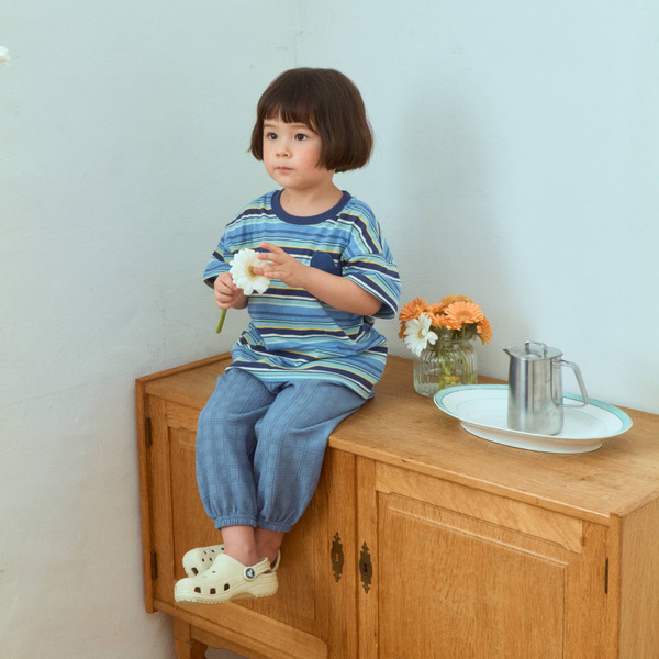 26夏【1st blue】愛心口袋橫條紋短T (2色)