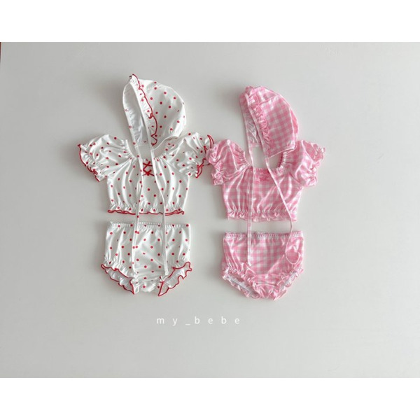 26夏【Mybebe】可愛捲邊荷葉比基尼三件組 (2色)