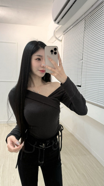 #2191【微辣穿搭】顯瘦斜領綁帶上衣