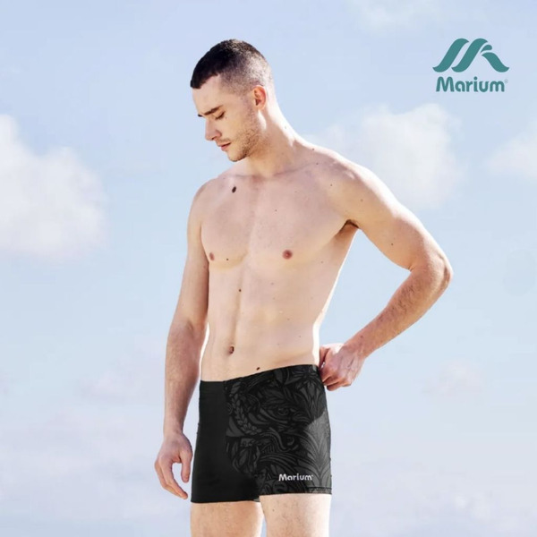 MARIUM【黑葉韻律】成人/青少年 休閒運動四角(平口)泳褲 MAR-24150
