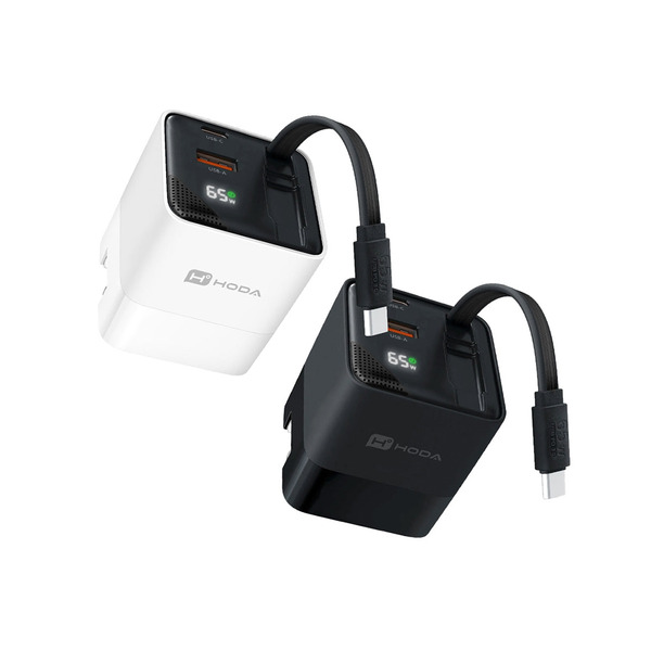 HODA GaN氮化鎵65W自帶伸縮線數顯旅充