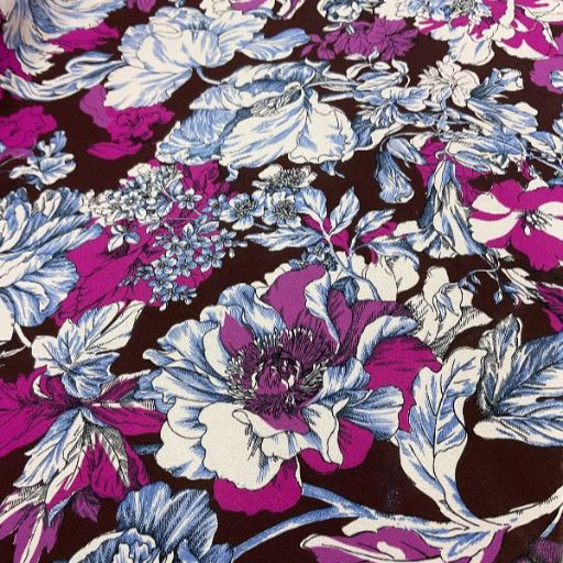 咖啡底白花紫花藍花絲綢