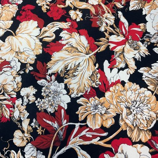 黑底紅花黃花絲綢