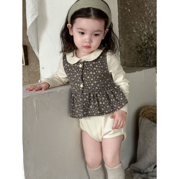 現貨 黑碎花背心包屁套裝 寶寶包屁衣 寶寶包屁 長袖包屁衣 寶寶衣服