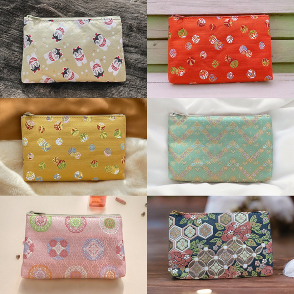 日本京都西陣織金色錦緞<化妝包(小)>