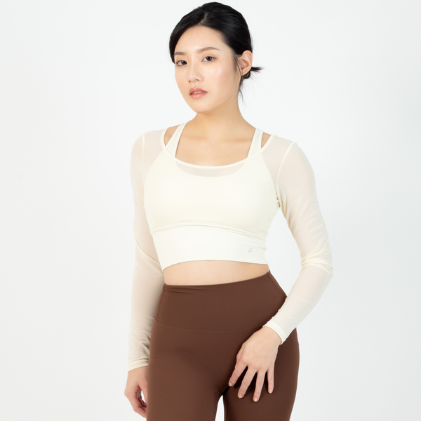 KAHA 假兩件式網紗長袖Bra Top