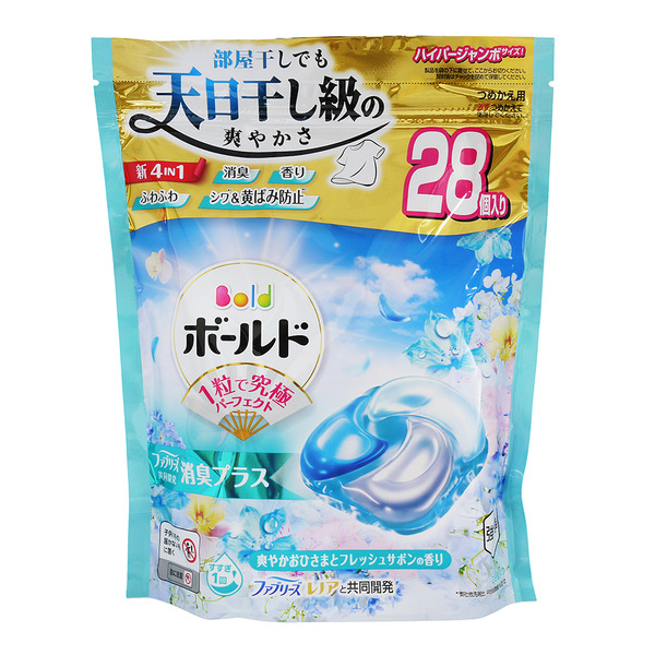 P&G BOLD 2.5倍炭酸 4D洗衣膠球補充包28入-清新皂香淡藍色x10包