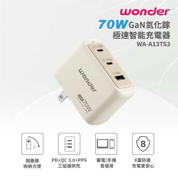 WONDER 70W GaN氮化鎵極速智能充電器