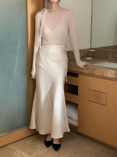 質感緞面綁帶長裙