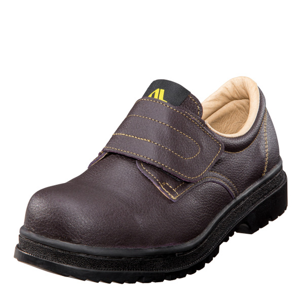 咖啡色荔枝紋魔鬼氈防穿刺寬楦鋼頭鐵頭鞋 S9906