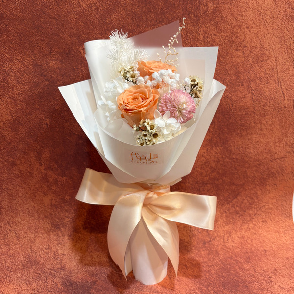 柔光 奶杏裸橘 永生花束S