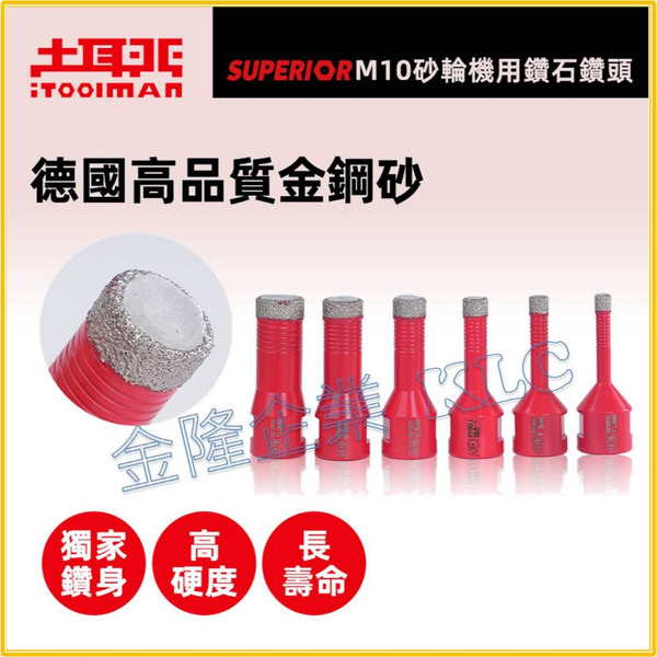 【天隆五金】(附發票) 土耳門 SUPERIOR．M10砂輪機用鑽石鑽頭 鑽石開孔器 免加水冷卻蠟 玻璃陶瓷打洞