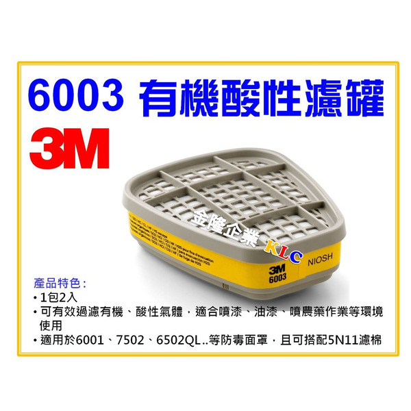 【天隆五金】(附發票) (2入)3M 6003 有機酸性濾罐 濾毒罐 噴漆 油漆適用 6200、7502 防毒口罩
