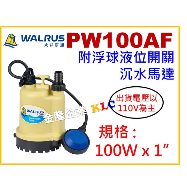 【天隆五金】(附發票)大井 PW100AF 出口1吋 附浮球液位開關沉水泵浦 水龜 沉水幫浦 馬達