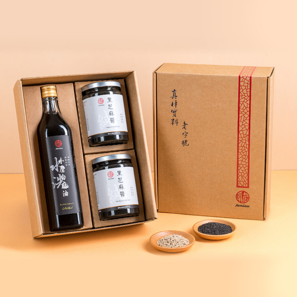 大禮盒組-A(小磨白麻油500ml x1 +黑芝麻醬350g x2)
