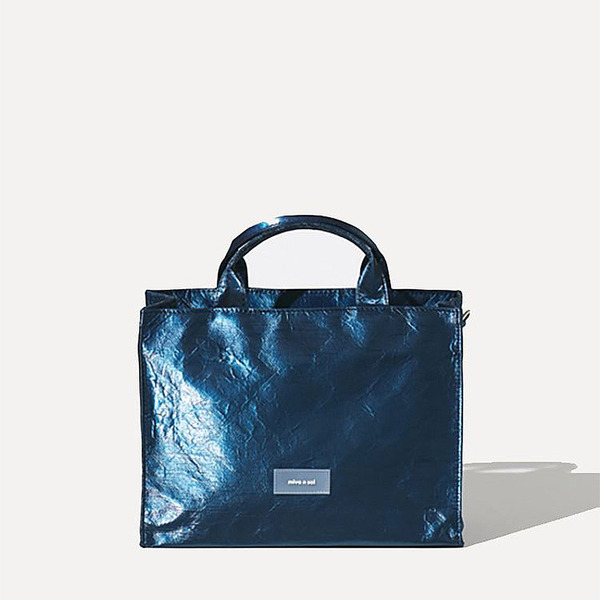 韓國 Miyansol 皺皺兩用方包（午夜藍）