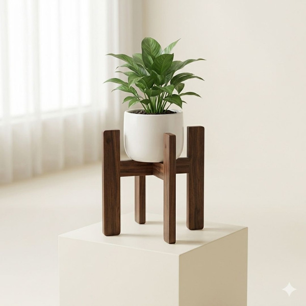 極簡風胡桃木高架盆栽架