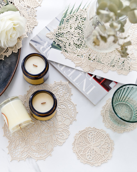 Ｍica溫馨綿感水溶鏤空蕾絲桌墊12件組