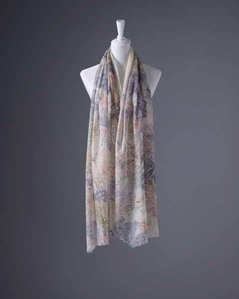 Laura波西米亞森林印花純羊絨Cashmere流蘇圍巾