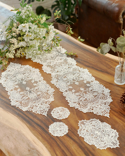 Ｍica溫馨綿感水溶鏤空蕾絲豪華桌墊12件組