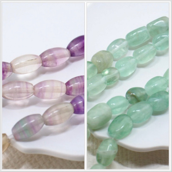 天然無優化彩螢石（10入）串珠 礦石 螢石