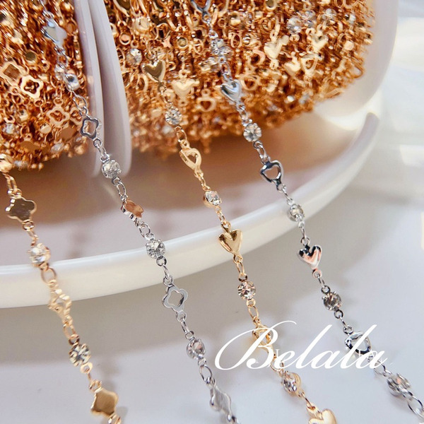 幸運草鋯石保色鑽鏈100cm（KC金/白k)