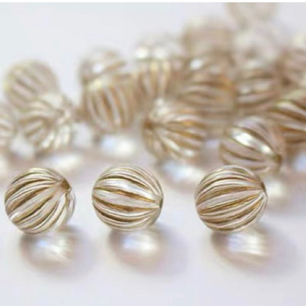 8/10mm透明金邊圓形南瓜珠（3入）