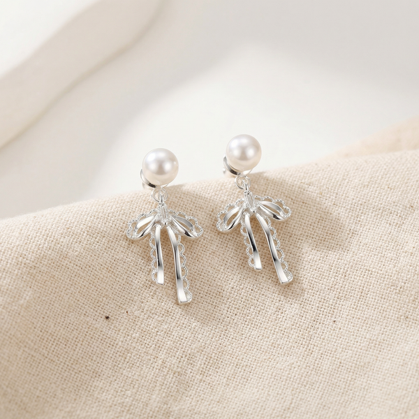 珍珠緞結垂墜耳環