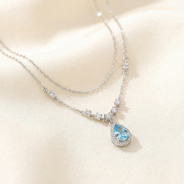 藍鑽水滴鎖骨鍊
