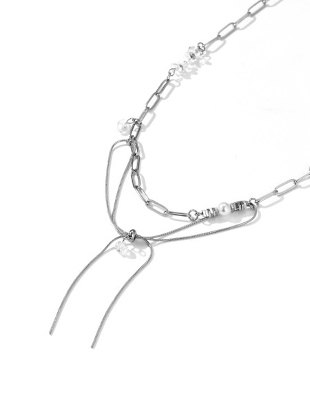 TSA001 鈦鋼鎖骨鏈 透明碎石拼接 可調節 蝴蝶結 項鍊