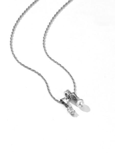 TSA002 極簡細鏈項鍊 銀色紐鏈 清冷感 水鑽 珍珠 吊墜 頸鏈
