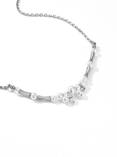 TSA004 閃耀 珍珠項鍊 拼接 竹節 細鏈 小眾設計感 清冷鎖骨鏈