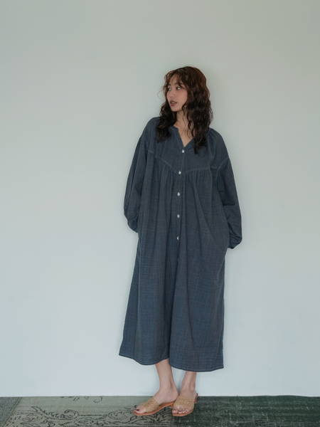 Handwoven Rowan Dress 手織布壓線撞色洋裝 藍染