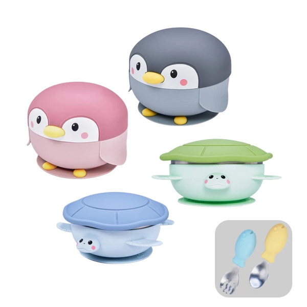 KOM 海洋歷險趣-不鏽鋼兒童矽膠學習餐具 (海龜/企鵝)