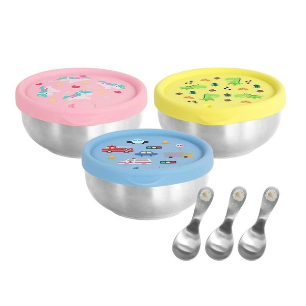 KOM 雙層不鏽鋼矽膠密封兒童隔熱碗