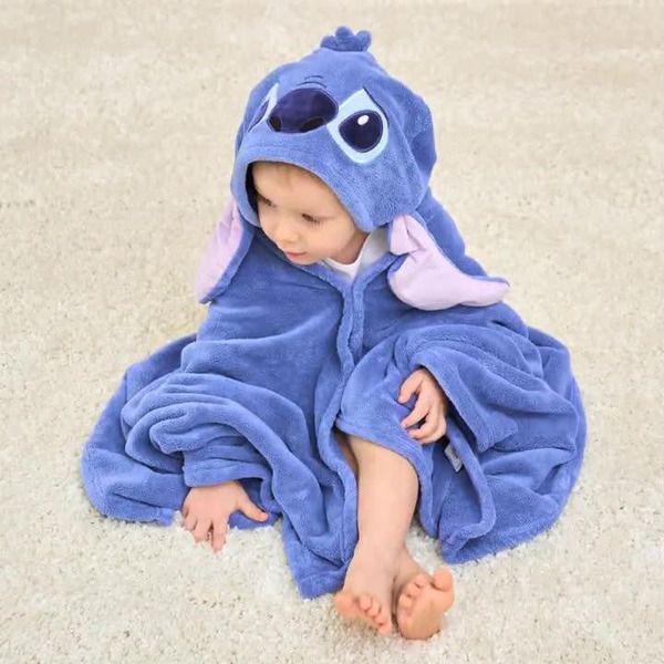 洗澡不冷 不哭鬧神器 迪士尼 正版 史迪奇 安琪 兒童浴巾 珊瑚絨 嬰兒 寶寶 連帽 斗篷 浴袍 沙灘 帶帽 浴巾