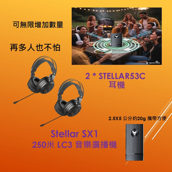 【2026 旗艦新品】新世代 Stellar SX1 LC3音樂廣播機 + Stellar 53C LC3耳機_2入