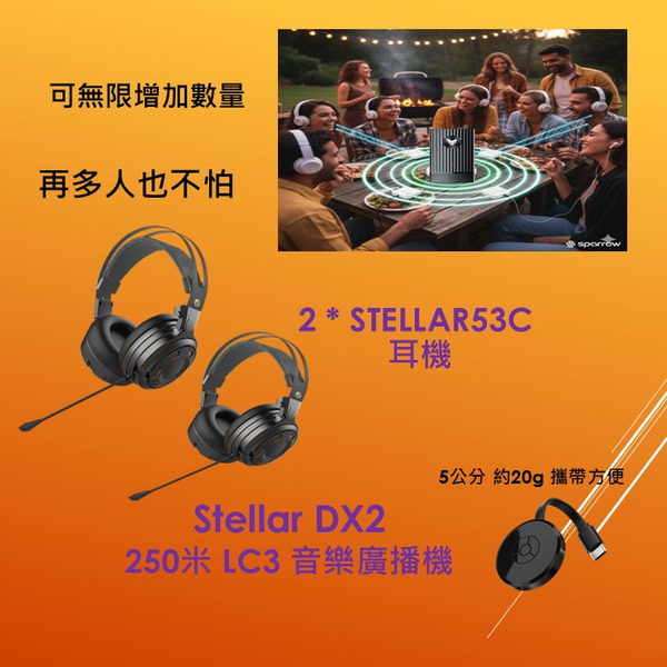 【2026 旗艦新品】新世代 Stellar DX2 LC3音樂廣播機 + Stellar 53C LC3耳機_2入