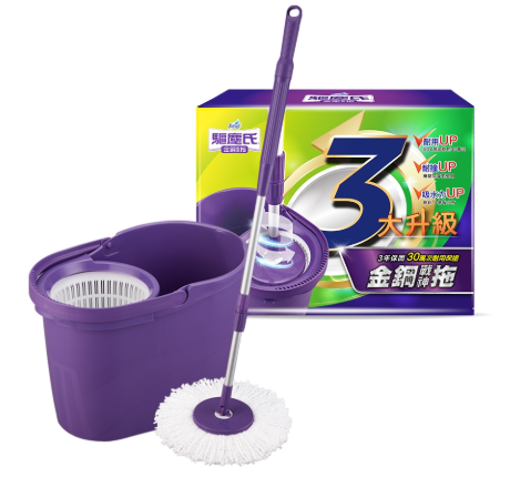 [箱裝]驅塵氏 金鋼戰神拖把組 主拖把*1+拖把布盤*2+脫水桶*1, 1組(+非常態性贈送廚房油污