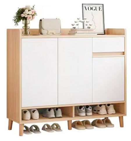 三門一抽鞋櫃, 444-KC, 80cm, 田原橡木 + 白色, 1個