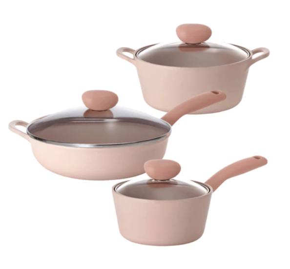 NEOFLAM Sherbet蜜桃雪酪系列 鍋具3件組, 炒鍋+湯鍋+單柄湯鍋, 1套 (台灣原廠公