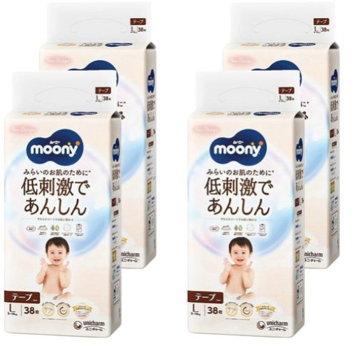 [箱裝] Natural Moony 滿意寶寶日本版 頂級有機棉黏貼型尿布, L (9~14kg),