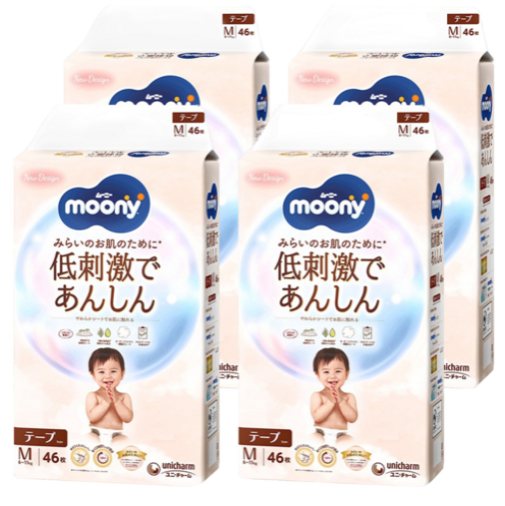 [箱裝]滿意寶寶 moony 日本製頂級有機棉紙尿褲, 黏貼型, M, 6-11kg, 184片